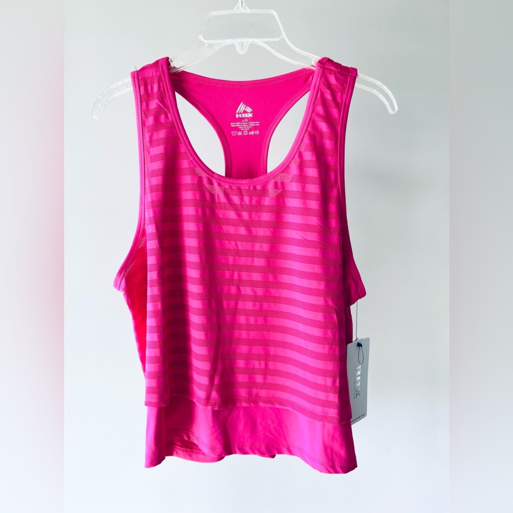 “RBX” Double Layered Activewear Top, size L, hot pink (mesh top layer) NWT